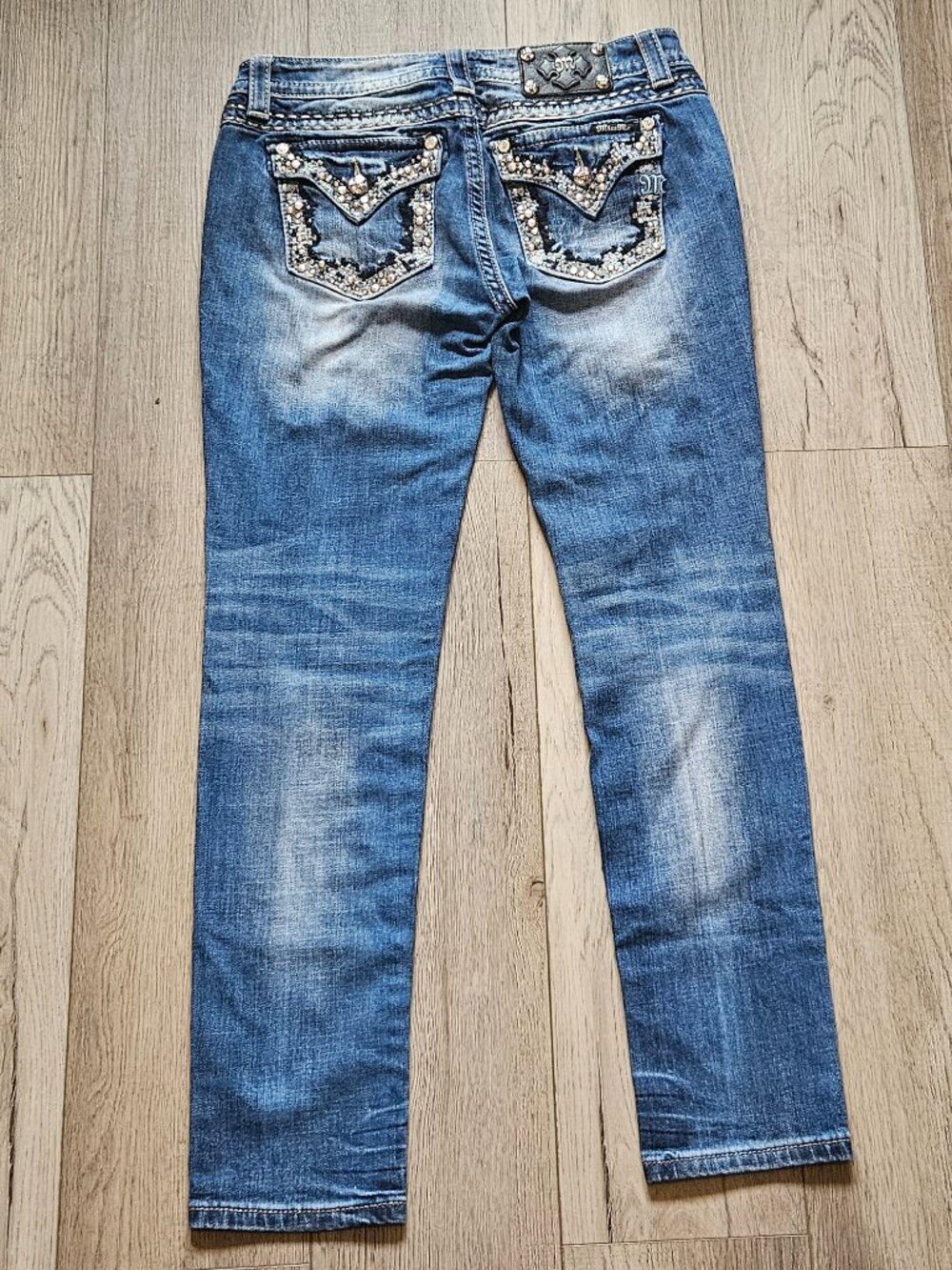 Miss Me Medium Blue Rhinestone Embellished Skinny Jeans - Picture 3 of 13